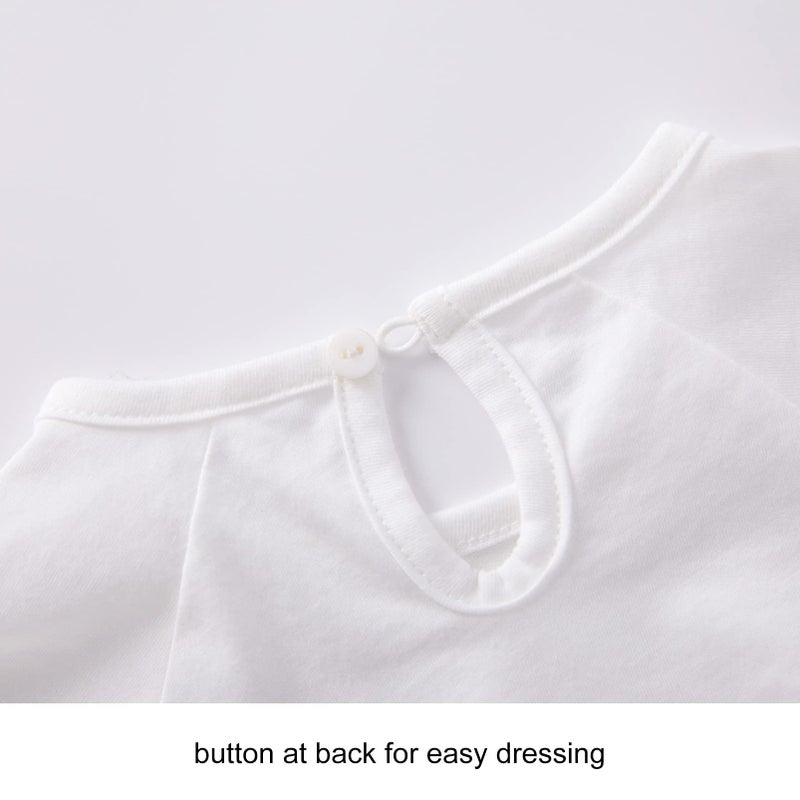 بيور بورن بدلة قطعة واحدة من القطن بأكمام قصيرة مكشكشة للفتيات من Pureborn مقاس 18-24 شهرًا باللون الأبيض - Image 4